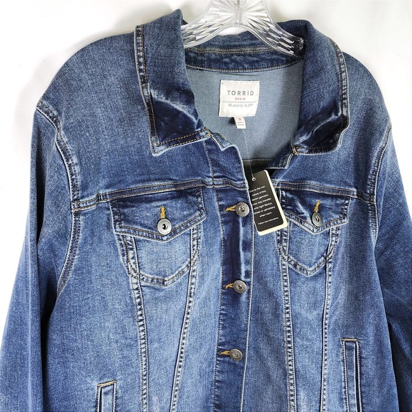 Torrid Women's Denim Trucker Jacket Sz 3 Hi Stretch Hidden Desert Medium Wash - Picture 1 of 14